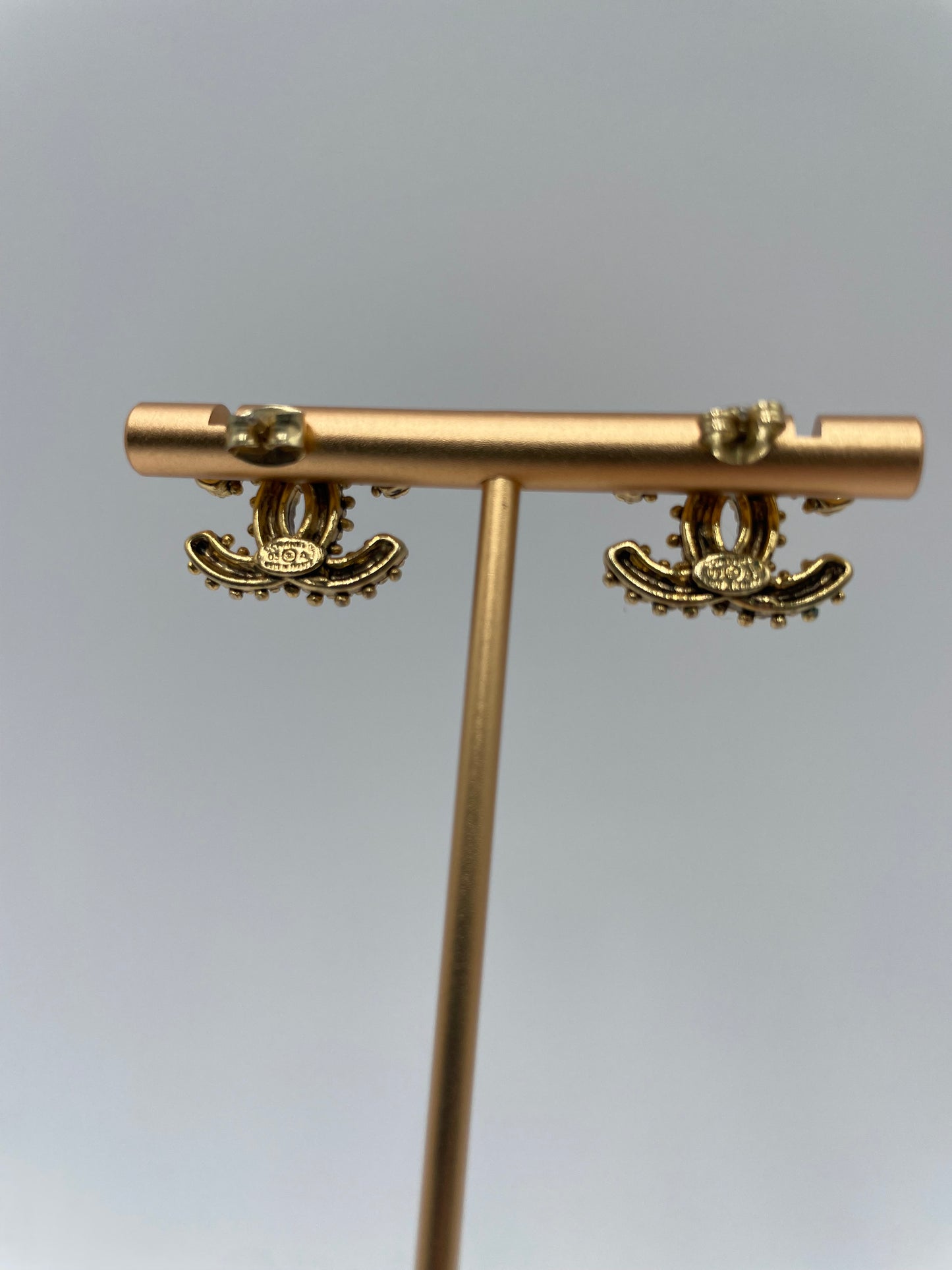 Chanel CC Pearl Stud Gold Plated Earrings