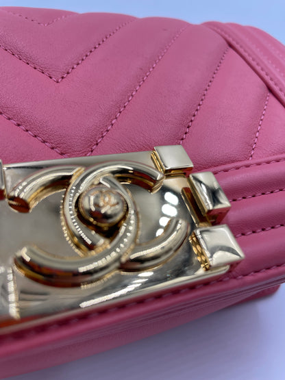 Chanel Chevron Boy Bag, Pink