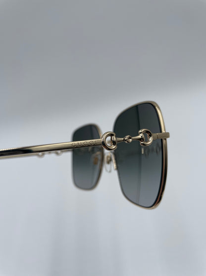 Gucci Square Frame Horsebit Sunglasses, Metal frame gold