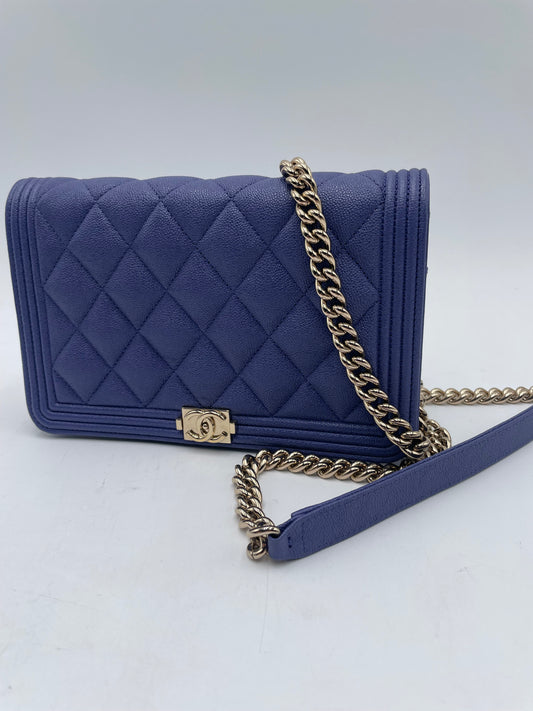 Chanel Caviar Le Boy Wallet on Chain, Blue