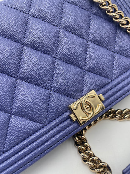 Chanel Caviar Le Boy Wallet on Chain, Blue