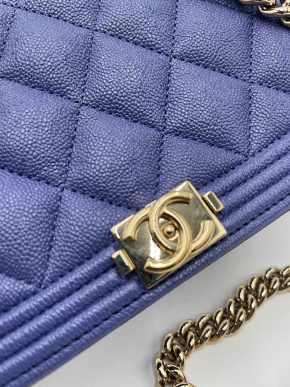 Chanel Caviar Le Boy Wallet on Chain, Blue