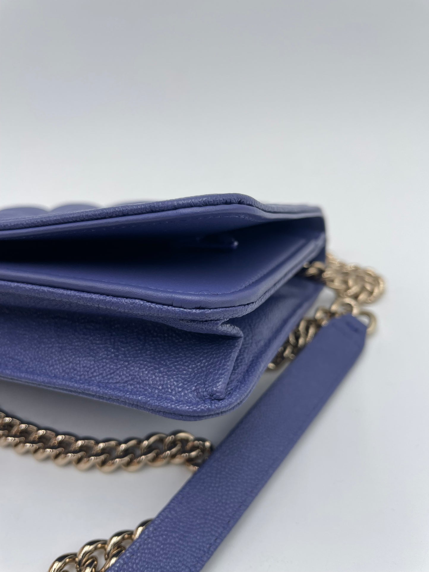 Chanel Caviar Le Boy Wallet on Chain, Blue