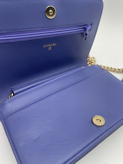 Chanel Caviar Le Boy Wallet on Chain, Blue