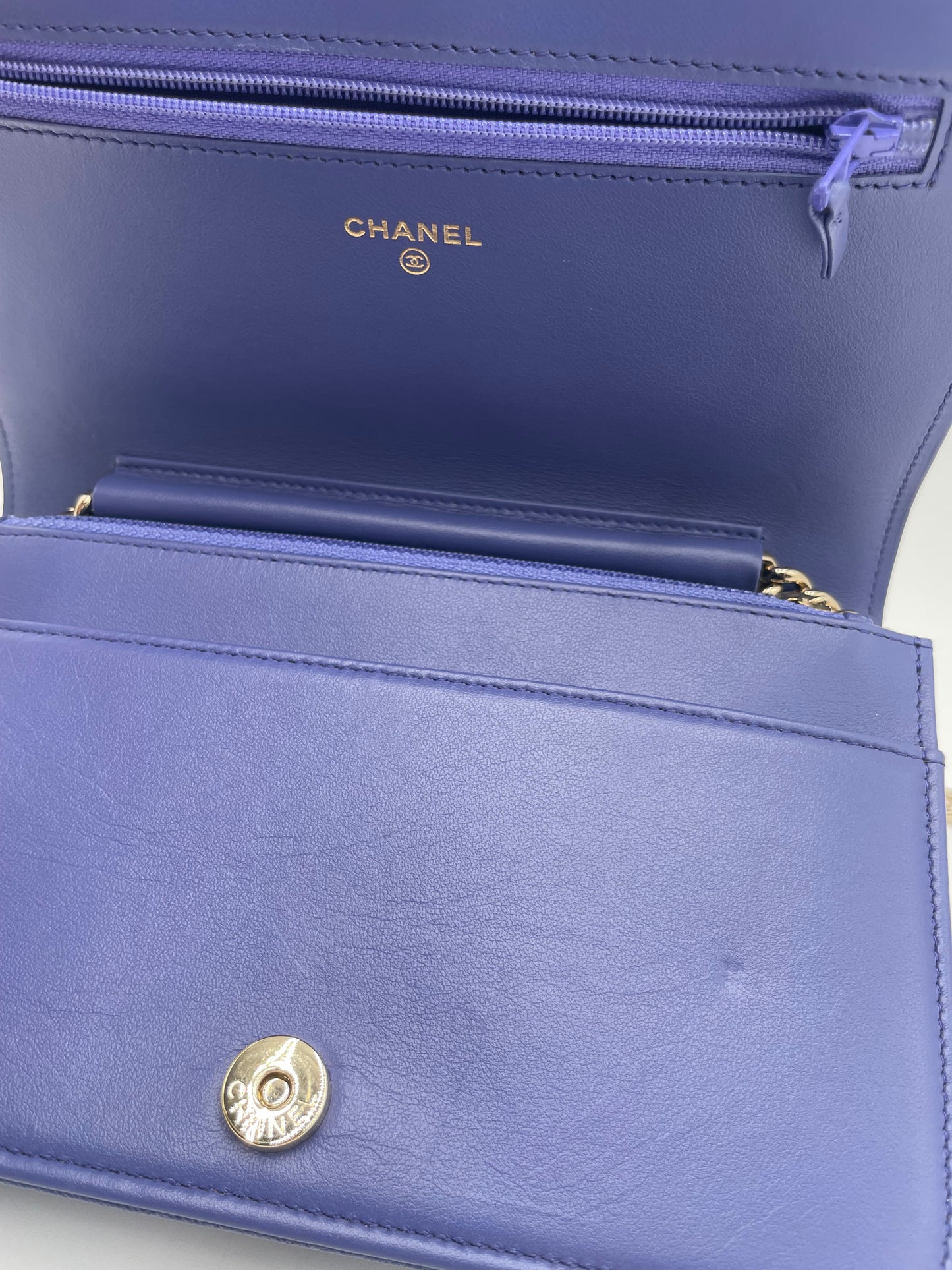 Chanel Caviar Le Boy Wallet on Chain, Blue