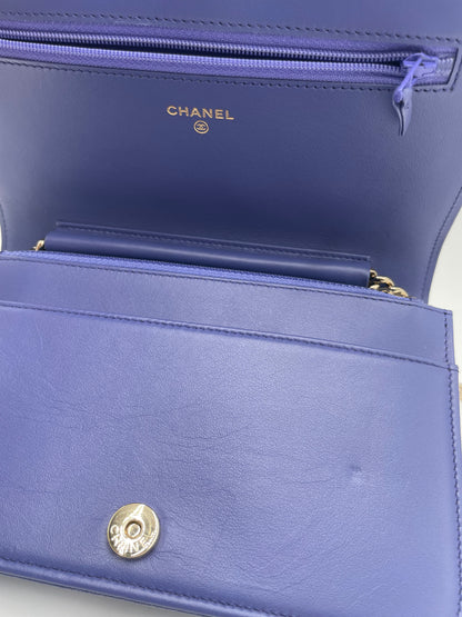 Chanel Caviar Le Boy Wallet on Chain, Blue