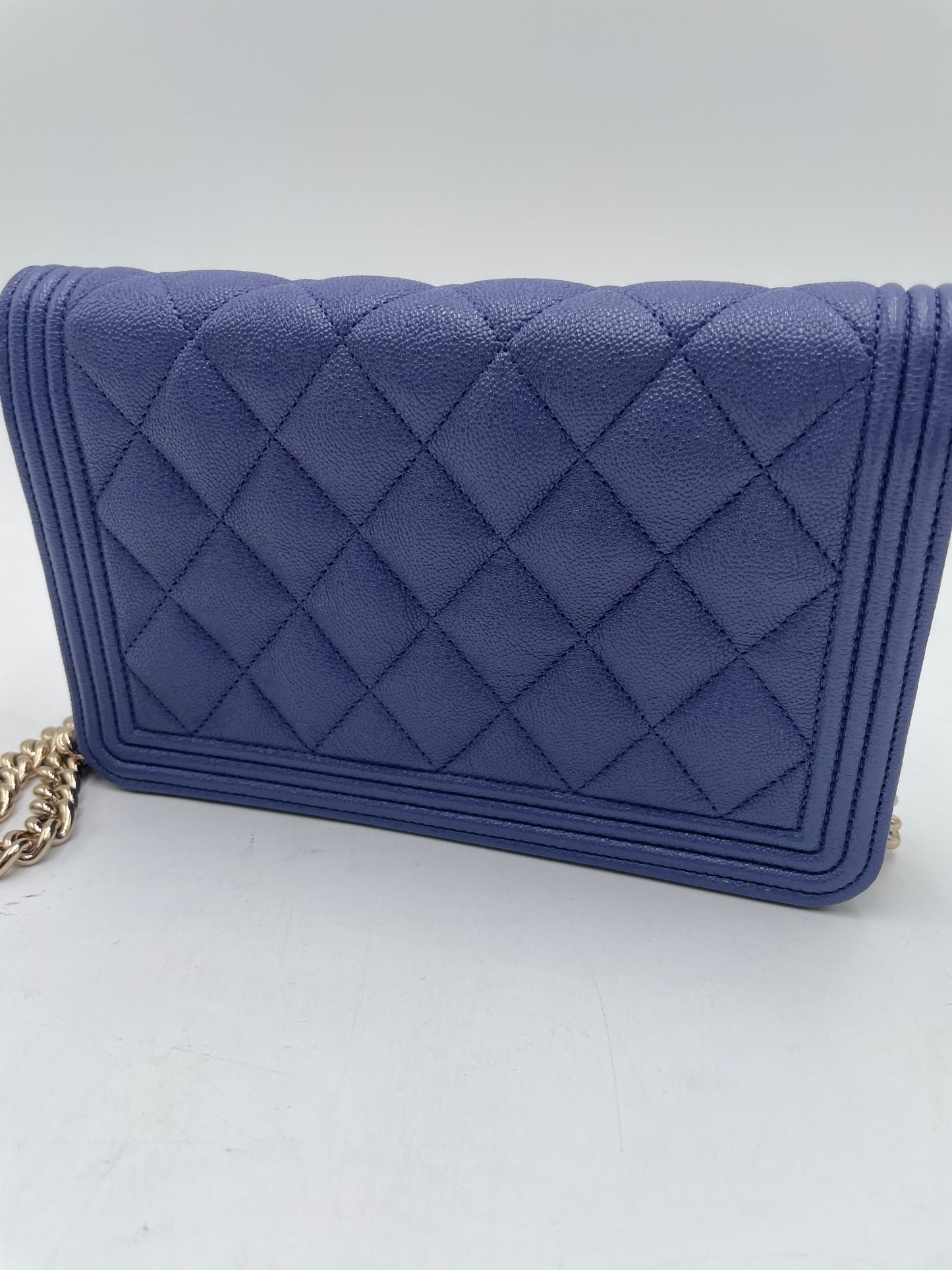 Chanel Caviar Le Boy Wallet on Chain, Blue