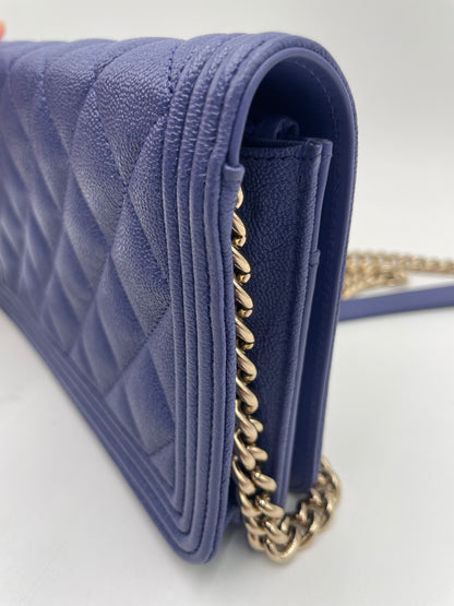 Chanel Caviar Le Boy Wallet on Chain, Blue