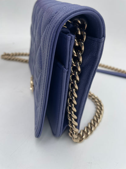Chanel Caviar Le Boy Wallet on Chain, Blue