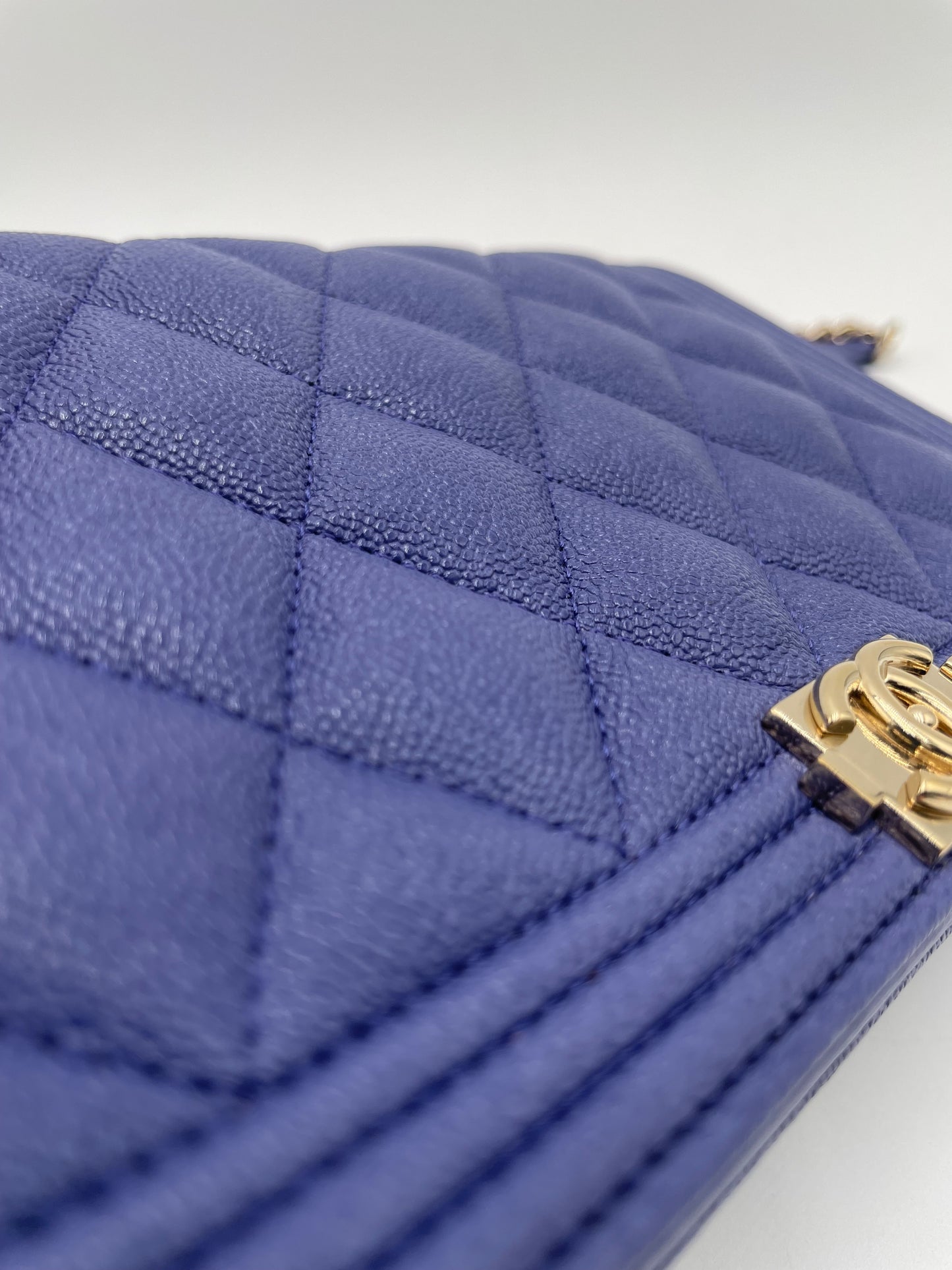 Chanel Caviar Le Boy Wallet on Chain, Blue