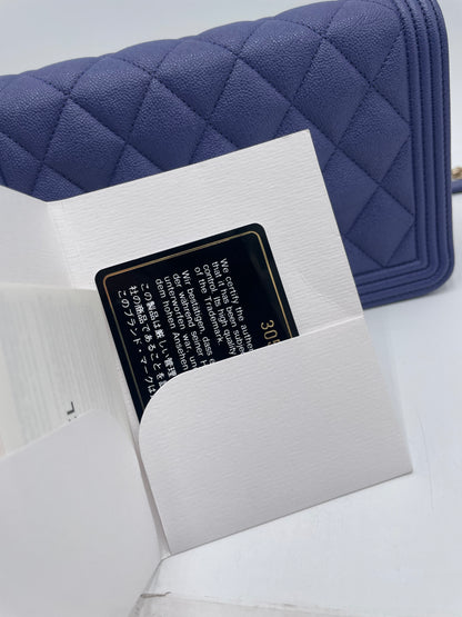 Chanel Caviar Le Boy Wallet on Chain, Blue