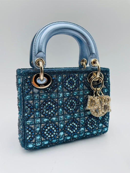 Rare Mini Lady Dior Beaded, blue