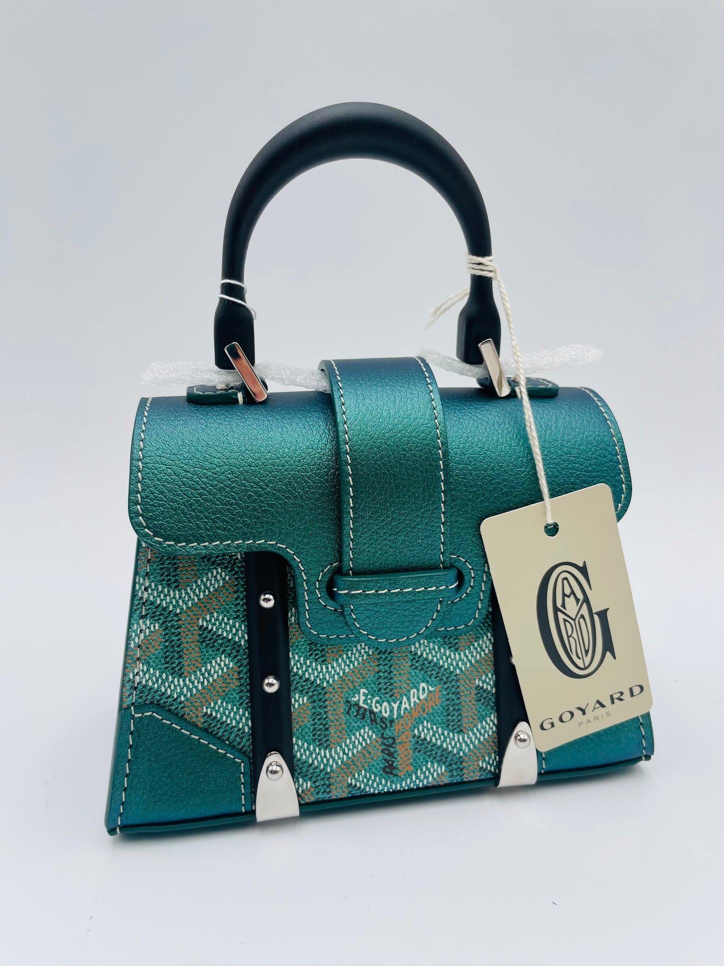 Goyard Saigon Wooden Top Handle Mini Shoulder bag, Iridescent Pine Green
