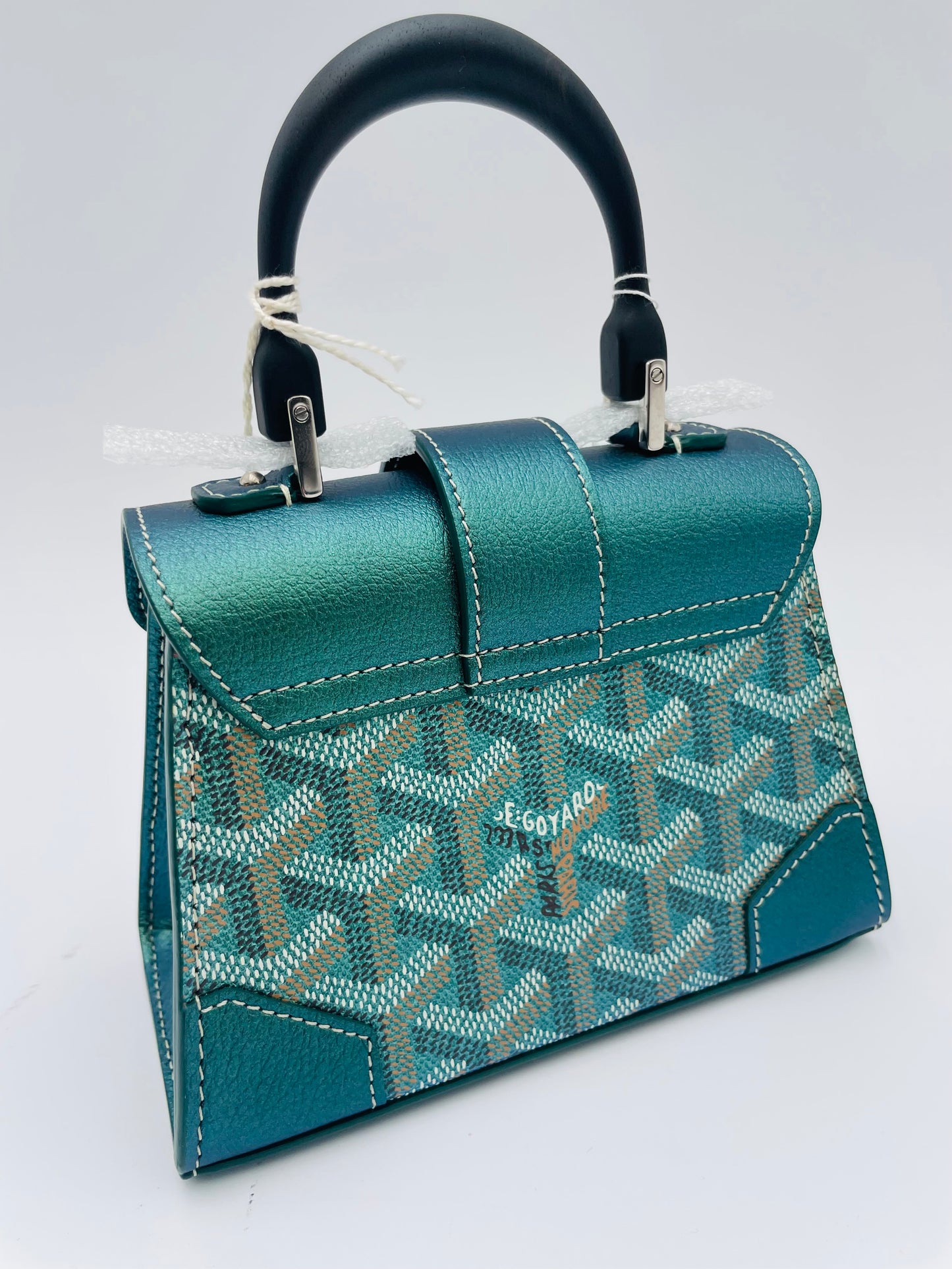 Goyard Saigon Wooden Top Handle Mini Shoulder bag, Iridescent Pine Green