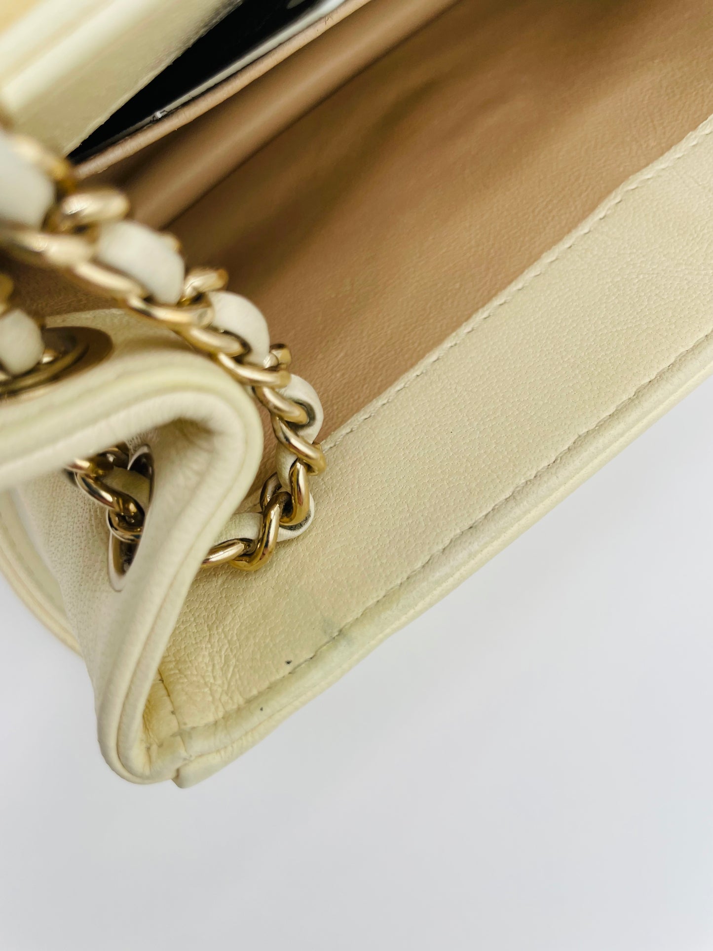 Chanel SheepSkin Triple Stitch Chevron Flap Chain Shoulder bag, Cream/ Off White