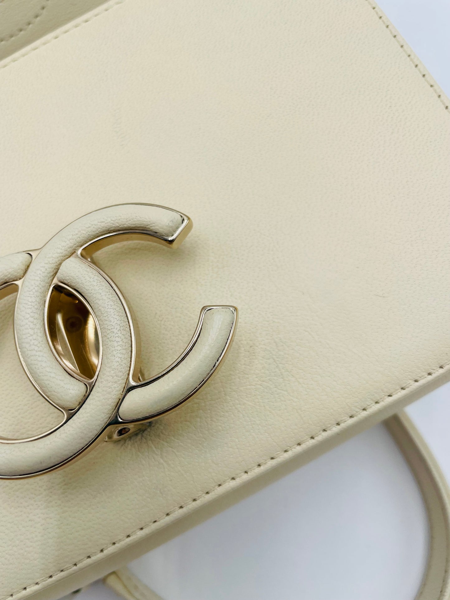 Chanel SheepSkin Triple Stitch Chevron Flap Chain Shoulder bag, Cream/ Off White