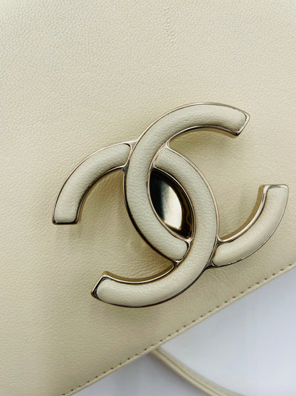 Chanel SheepSkin Triple Stitch Chevron Flap Chain Shoulder bag, Cream/ Off White
