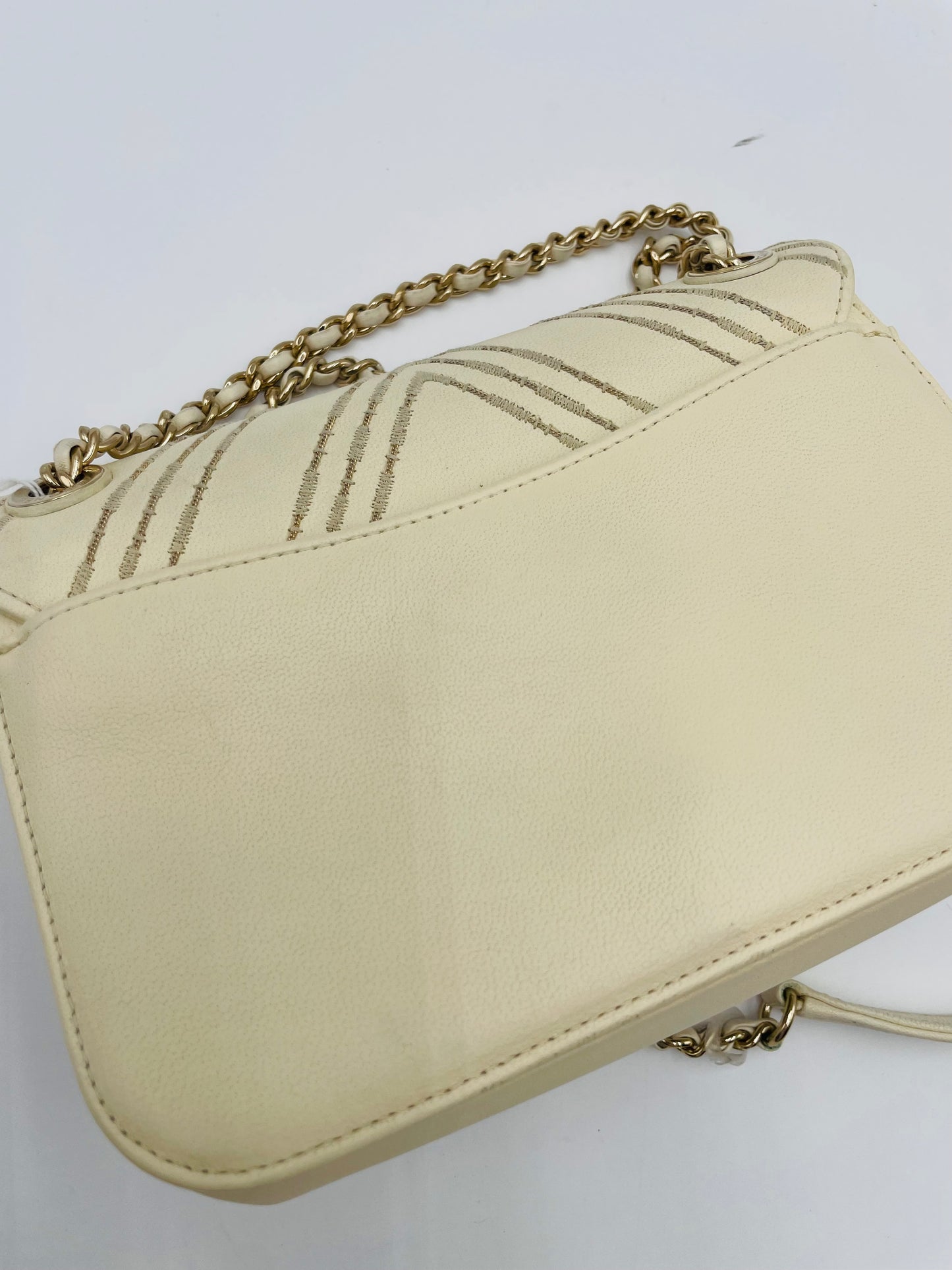 Chanel SheepSkin Triple Stitch Chevron Flap Chain Shoulder bag, Cream/ Off White