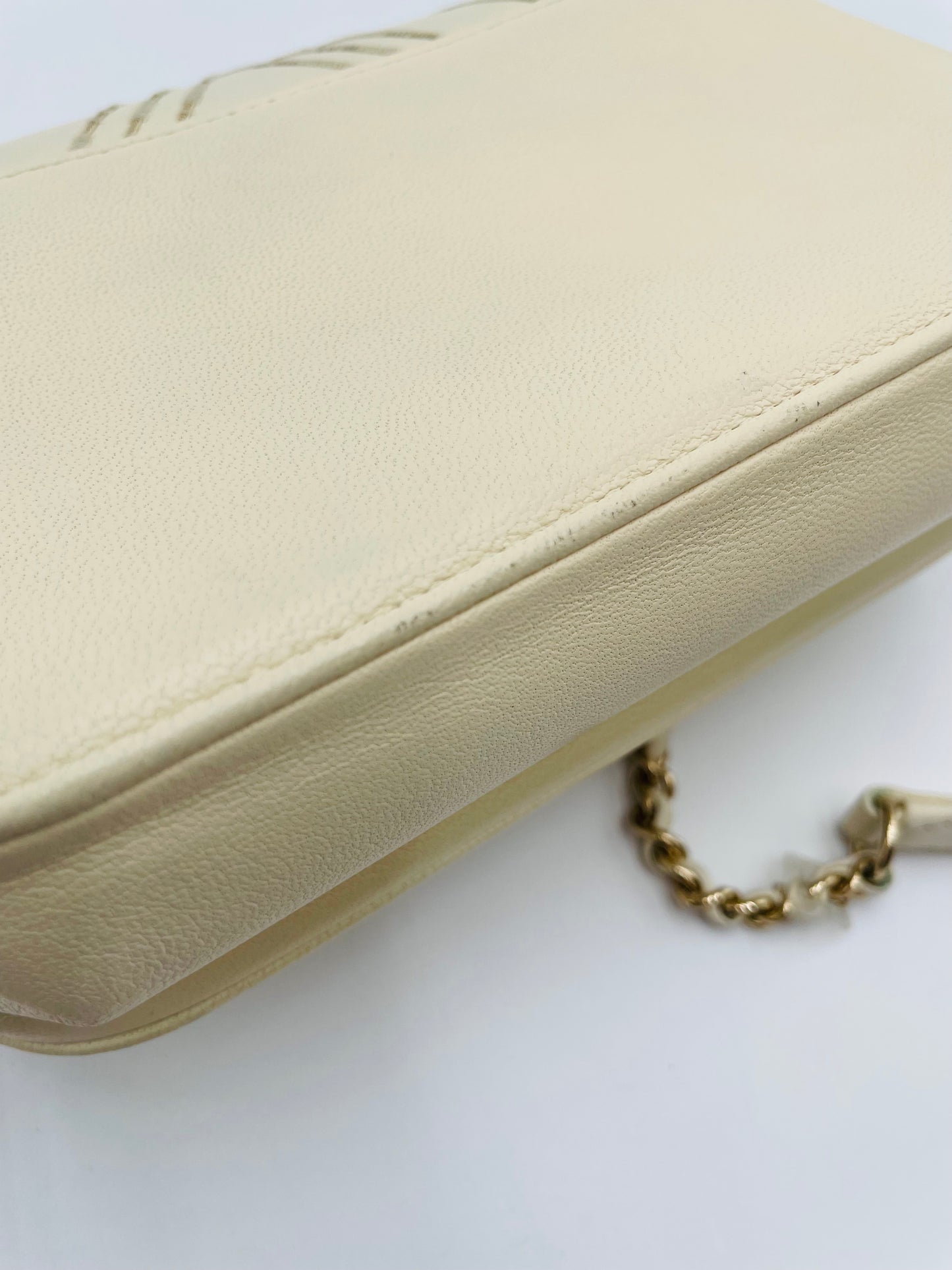 Chanel SheepSkin Triple Stitch Chevron Flap Chain Shoulder bag, Cream/ Off White