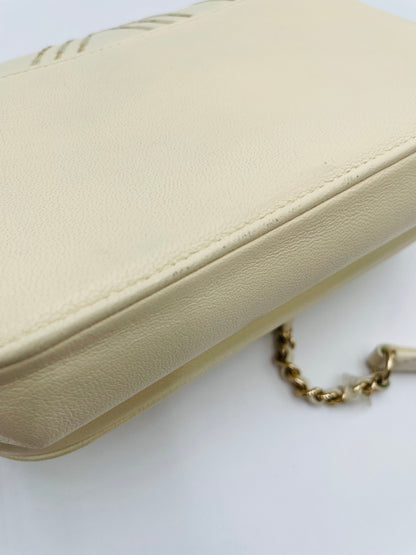 Chanel SheepSkin Triple Stitch Chevron Flap Chain Shoulder bag, Cream/ Off White