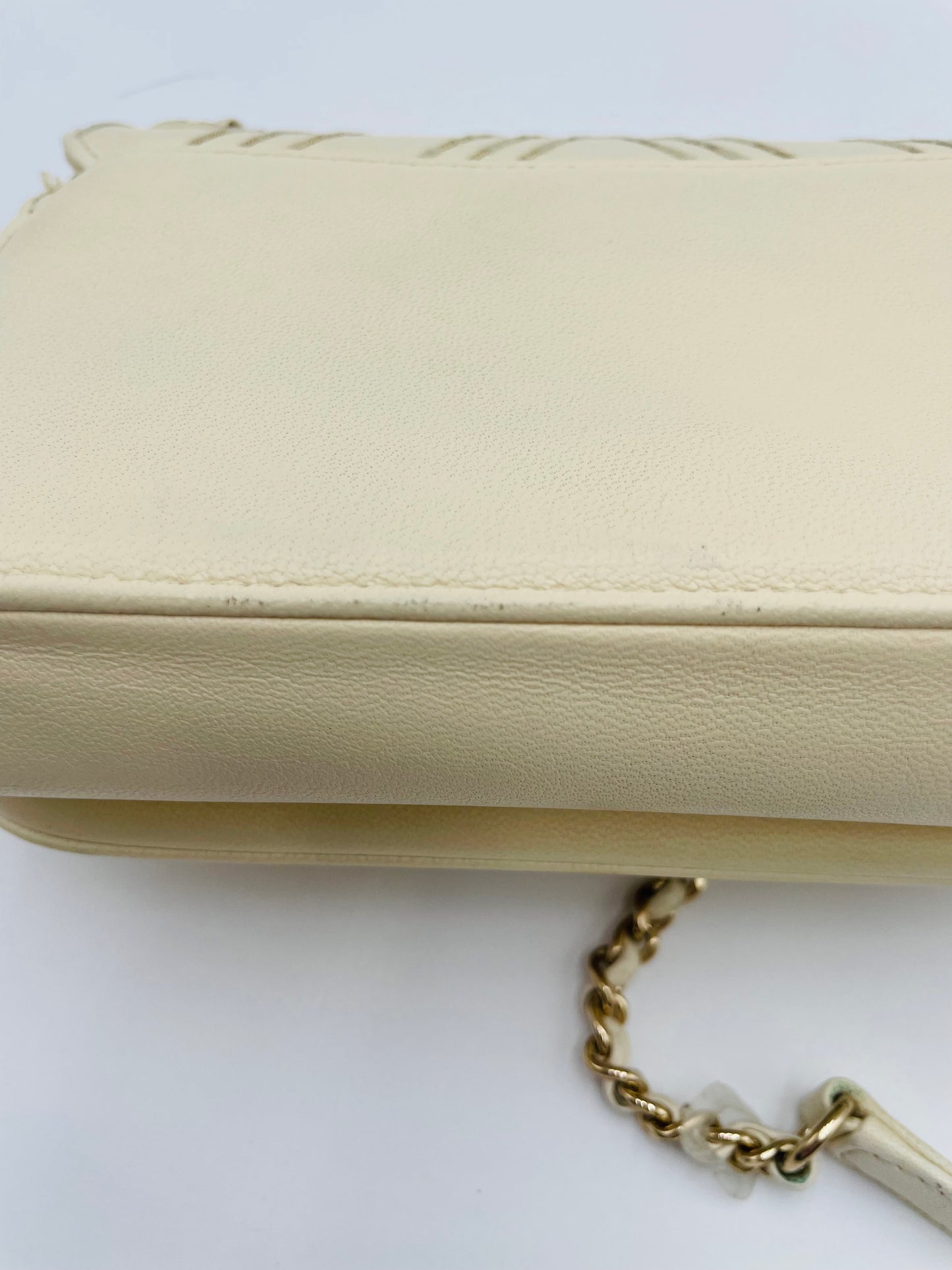 Chanel SheepSkin Triple Stitch Chevron Flap Chain Shoulder bag, Cream/ Off White
