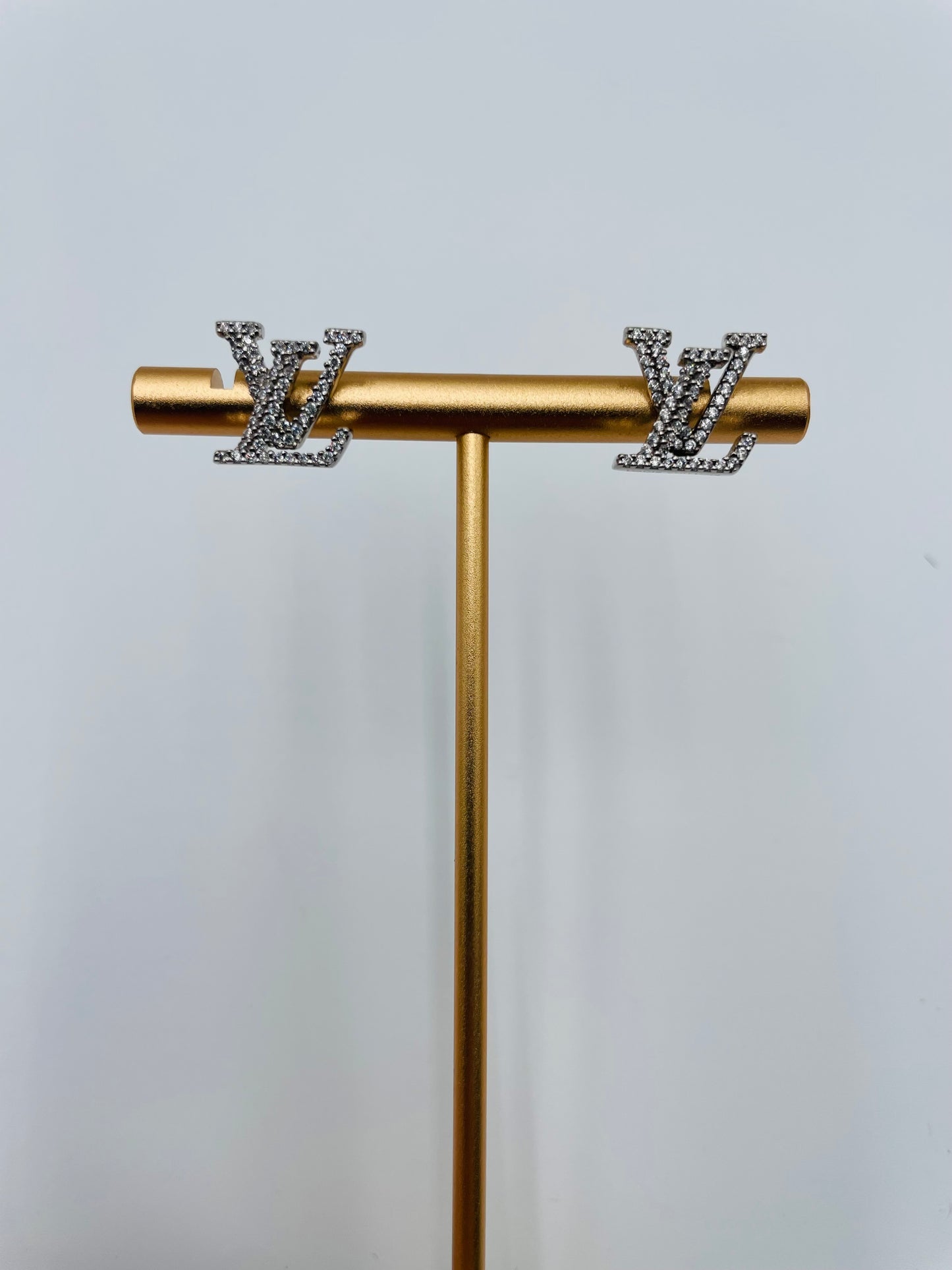 Louis Vuitton LV logo earrings with Stones- Silver