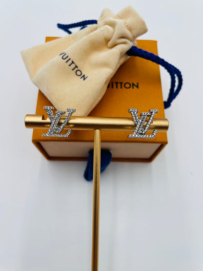 Louis Vuitton LV logo earrings with Stones- Silver