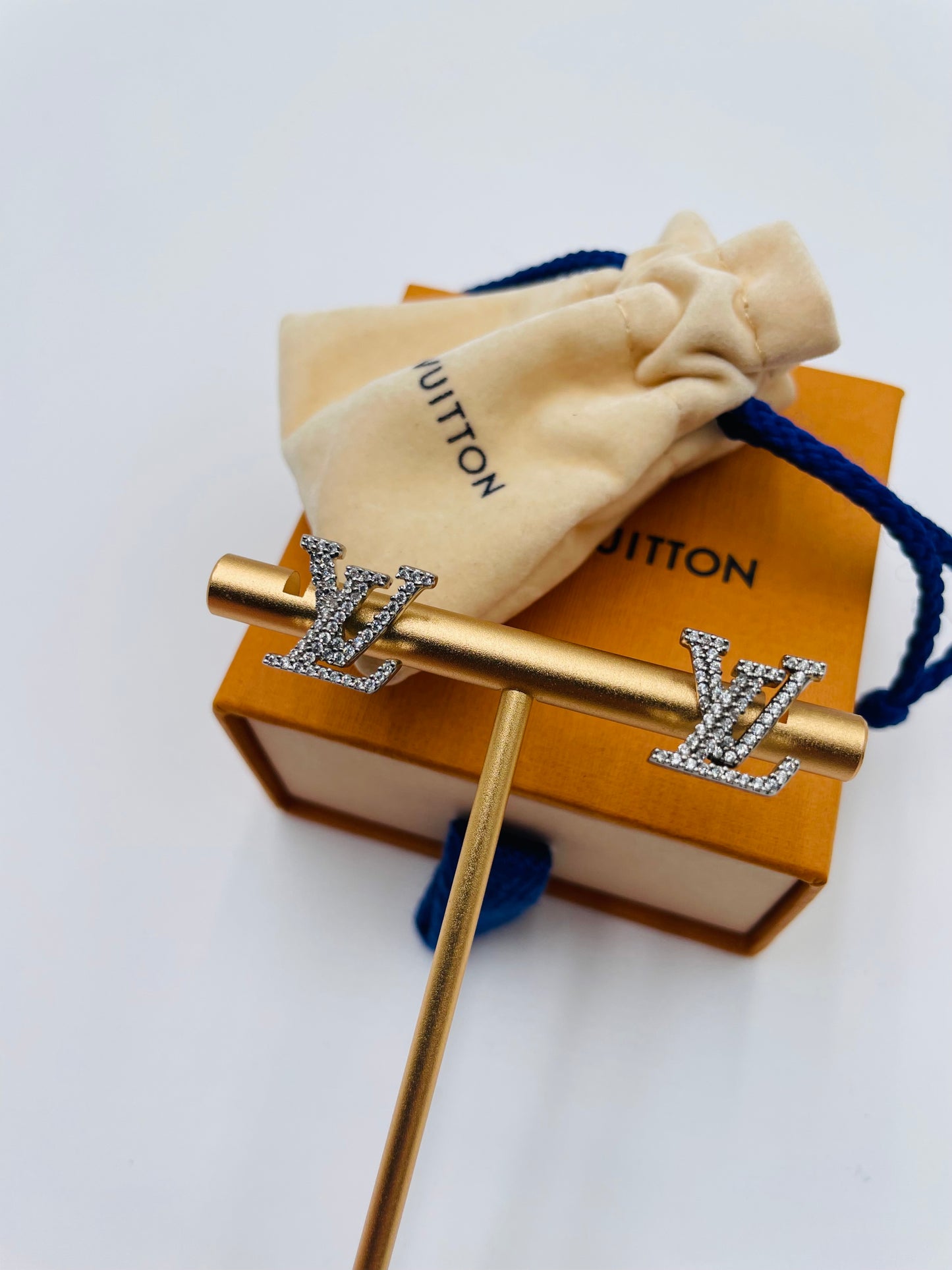 Louis Vuitton LV logo earrings with Stones- Silver