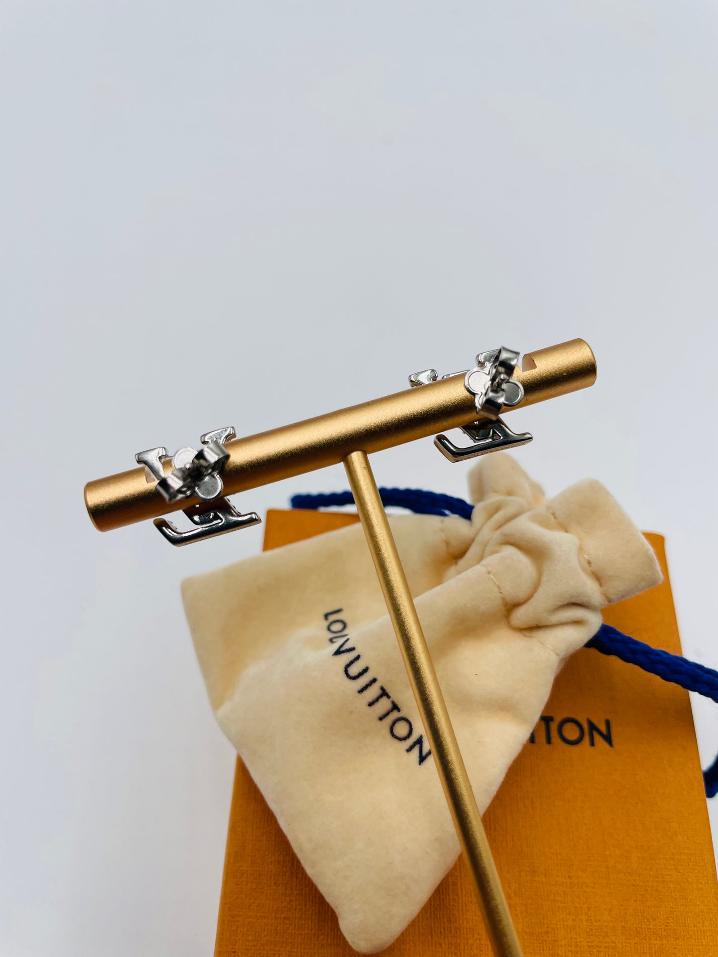 Louis Vuitton LV logo earrings with Stones- Silver