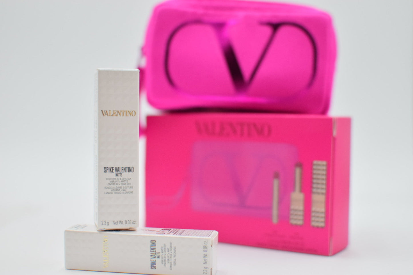 Valentino lipstick set including a pink pouch 