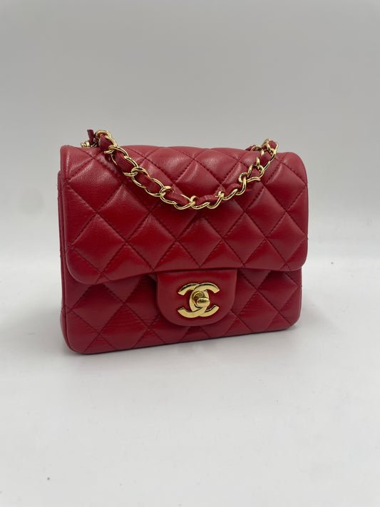 Chanel Lambskin Mini Square Flap Bag, Red