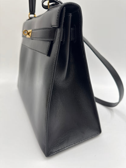 Hermes 1990 Kelly Black Box 32 Bag, Black