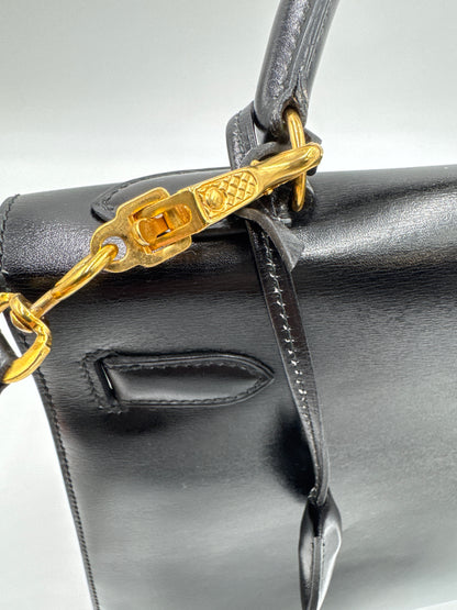 Hermes 1990 Kelly Black Box 32 Bag, Black