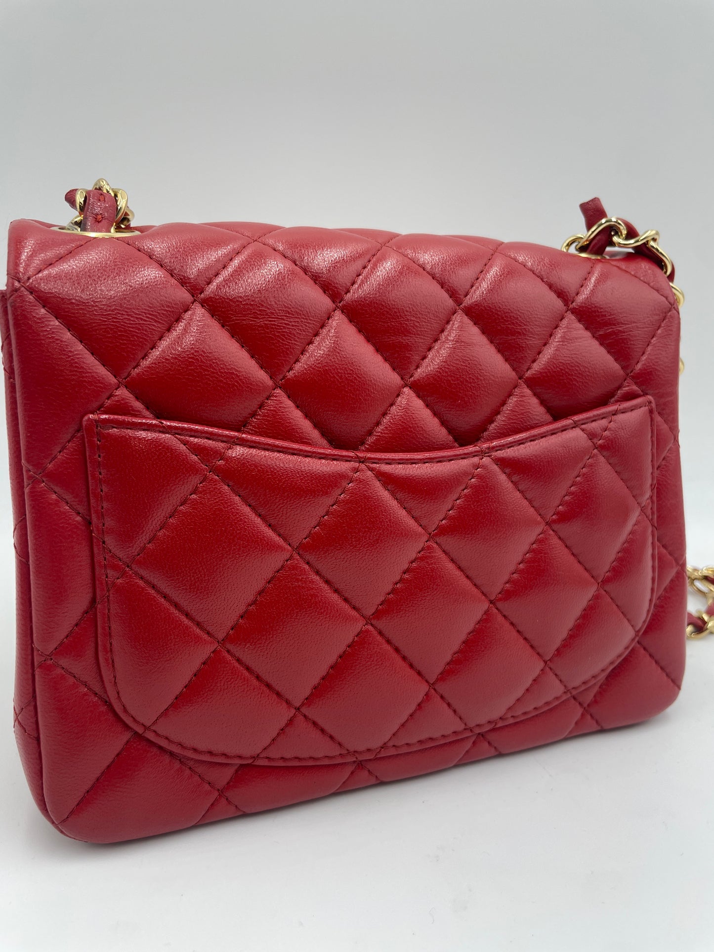 Chanel Lambskin Mini Square Flap Bag, Red