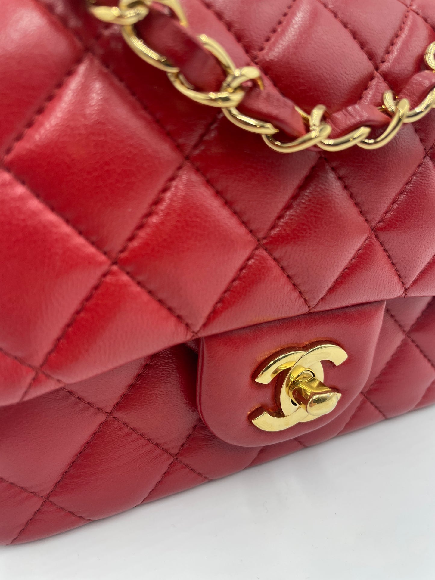 Chanel Lambskin Mini Square Flap Bag, Red