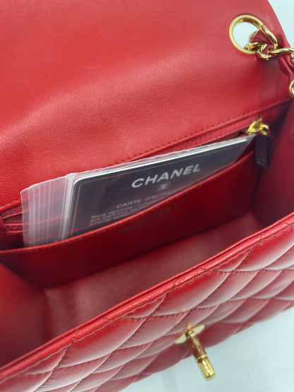 Chanel Lambskin Mini Square Flap Bag, Red