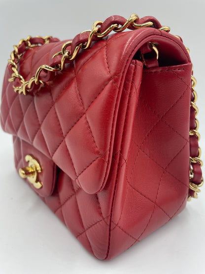 Chanel Lambskin Mini Square Flap Bag, Red