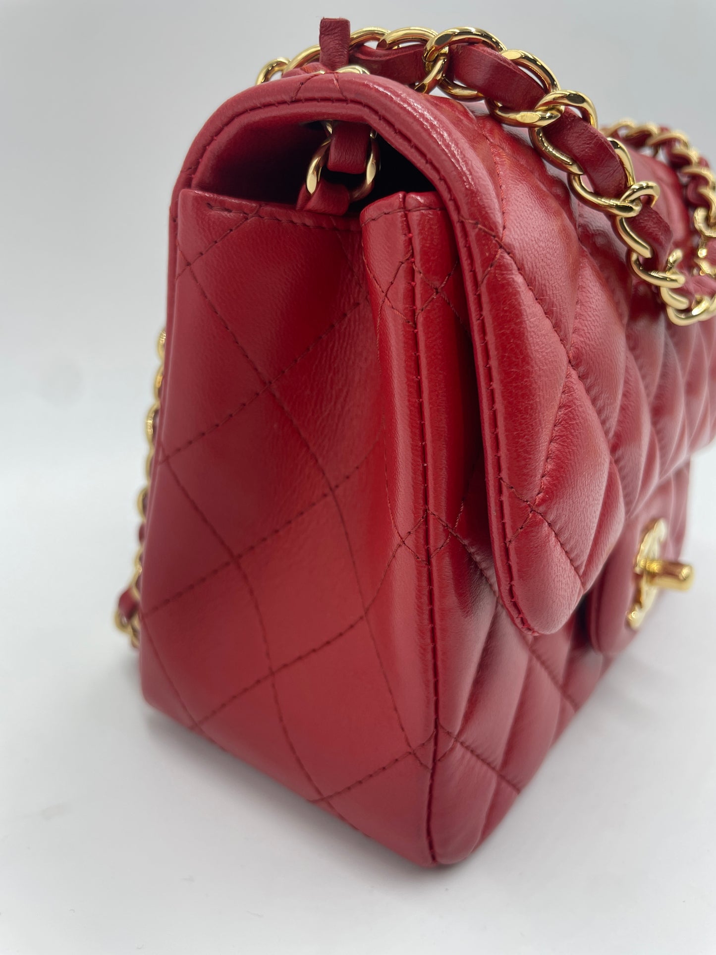 Chanel Lambskin Mini Square Flap Bag, Red