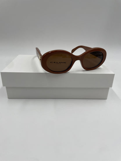 Celine Triomphe Oval Sunglasses, Camel