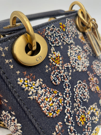 Dior Mini Lady Dior Denim Embroidered Beaded