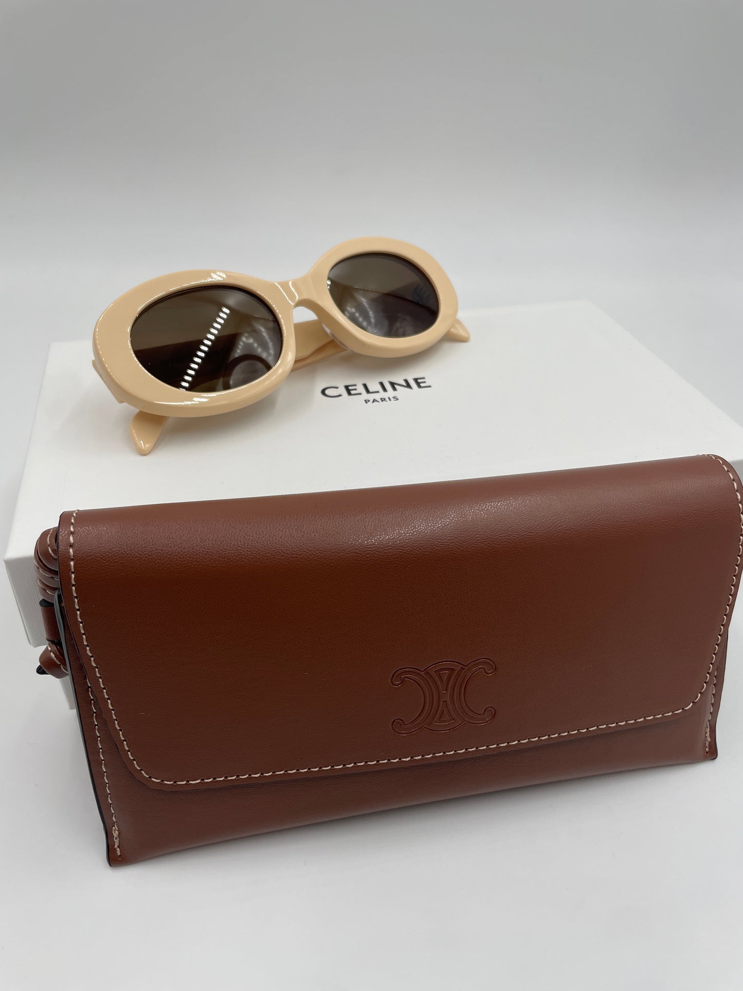 Celine Triomphe Oval Sunglasses, Ivory