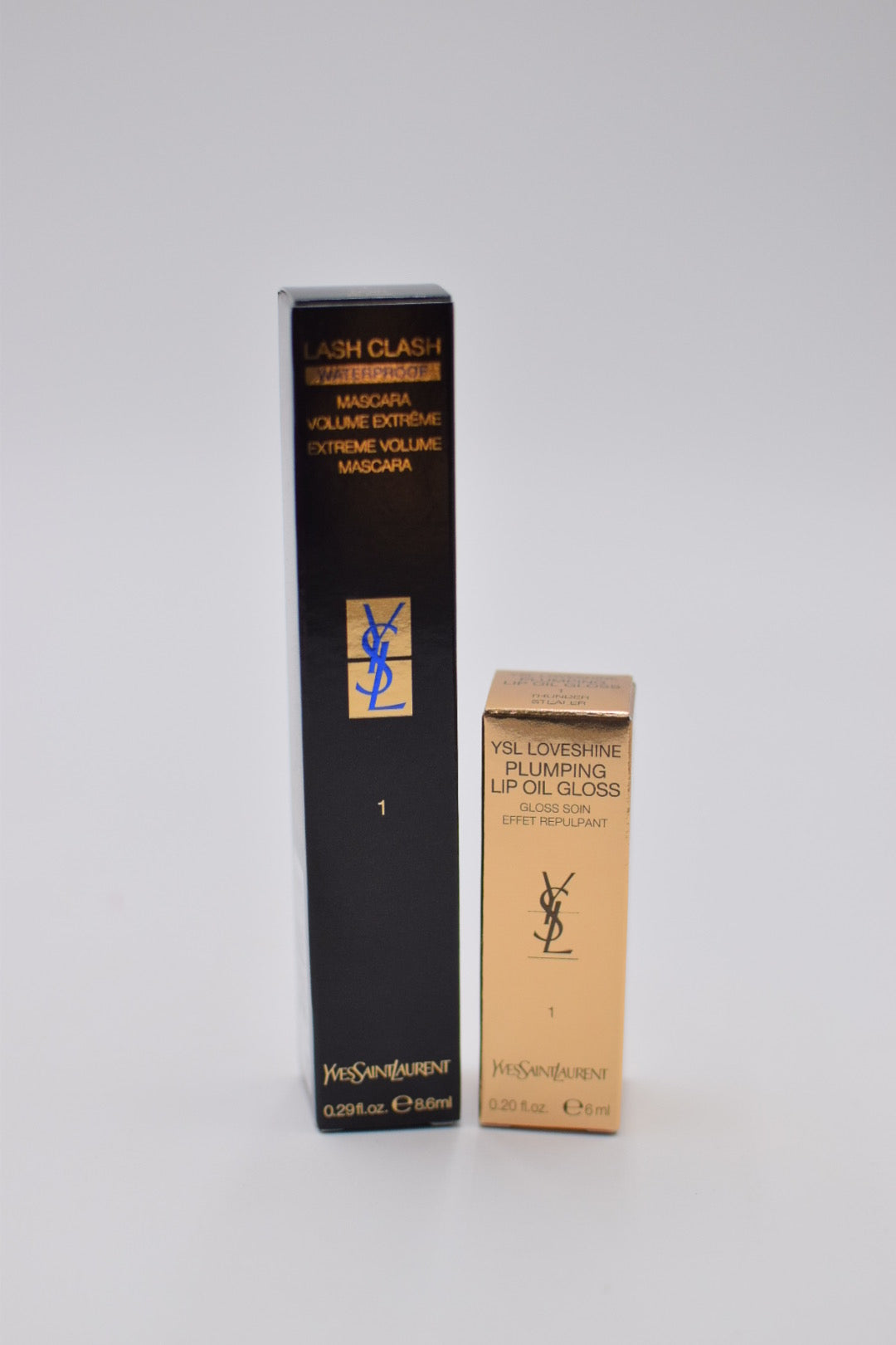 YSL LASH CLASH EXTREME VOLUME WATERPROOF MASCARA & YSL LOVESHINE PLUMPING LIP OIL GLOSS -Nude