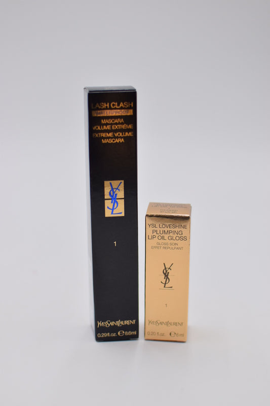 YSL LASH CLASH EXTREME VOLUME WATERPROOF MASCARA & YSL LOVESHINE PLUMPING LIP OIL GLOSS -Nude